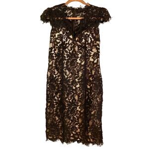 Eliza J Bodycon V Neck Cap Sleeve Cocktail Dress in Black/Ivory Size 6 NWT